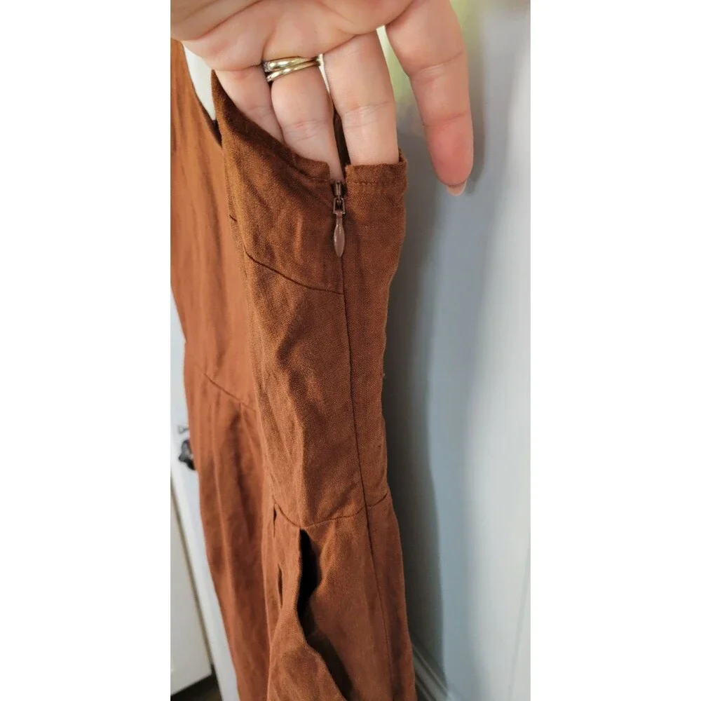 Quince 100% European Linen Scoop Neck Midi Dress Size S Chocolate Brown - Picture 5 of 9